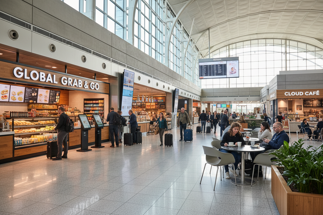 Busy Airport Terminal with Food & Beverage Concessions